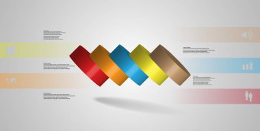motif döktü beş renk parçalar için yatay olarak dilimlenmiş silindirin 3D çizim Infographic şablonu. Basit kayıt ve metin renk afiş var. Açık gri arka plan olduğunu.