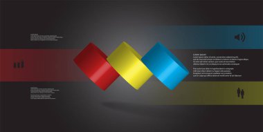 motif döktü üç renk parçalar için yatay olarak dilimlenmiş silindirin 3D çizim Infographic şablonu. Basit kayıt ve metin renk afiş var. Arka plan koyu gridir.