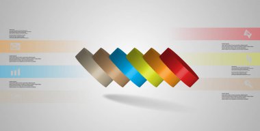 motif döktü altı renk parçalar için yatay olarak dilimlenmiş silindirin 3D çizim Infographic şablonu. Basit kayıt ve metin renk afiş var. Açık gri arka plan olduğunu.