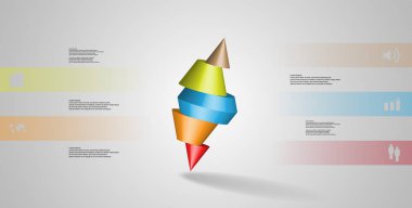 3D çizim Infographic şablon motif ile çivili koni beş renk bölümlerine dilimlenmiş ve ters düzenlenmiş. Basit kayıt ve metin renk afiş var. Açık gri arka plan olduğunu.