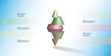 3D çizim Infographic şablon motif ile yatay olarak üstte beş renk bölümleri standları için çivili koni dilimlenmiş. Basit kayıt ve metin renk afiş var. Arka plan olduğunu ışık mavi.