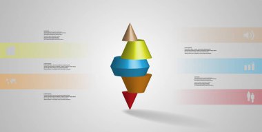 3D çizim Infographic şablon motif ile yatay olarak üstte beş renk bölümleri standları için çivili koni dilimlenmiş. Basit kayıt ve metin renk afiş var. Açık gri arka plan olduğunu.