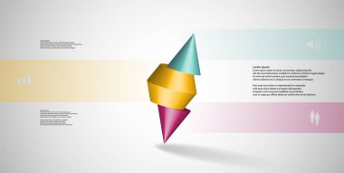 3D çizim Infographic şablon motif ile çivili koni üç renk bölümü dilimlenmiş ve ters düzenlenmiş. Basit kayıt ve metin renk afiş var. Açık gri arka plan olduğunu.