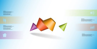 3D çizim Infographic şablonu. İki çivili koni dört renk bölümlerine ayrılmıştır. Mavi / beyaz arka plan üzerinde düzenlenmiş çarpık nesnesidir. Renk çubukları basit işareti ile yan yana olan.