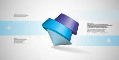 3D çizim Infographic şablonu. Yuvarlak pentagon üç renk bölümlerine ayrılmıştır. Gri beyaz zemin üzerine düzenlenmiş çarpık nesnesidir. Renk çubukları basit işaretler ile yan yana olan.