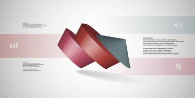 3D çizim Infographic şablonu. Yuvarlak pentagon üç renk bölümlerine ayrılmıştır. Gri beyaz zemin üzerine düzenlenmiş çarpık nesnesidir. Renk çubukları basit işaretler ile yan yana olan.
