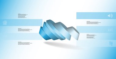3D çizim Infographic şablonu. Yuvarlak sekizgen beş renk bölümlerine ayrılmıştır. Mavi beyaz zemin üzerine dökülen çarpık nesnesidir. Renk çubukları basit işaretler ile yan yana olan.