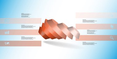 3D çizim Infographic şablonu. Yuvarlak sekizgen altı renk bölümlerine ayrılmıştır. Mavi beyaz zemin üzerine dökülen çarpık nesnesidir. Renk çubukları basit işaretler ile yan yana olan.