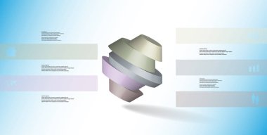3D çizim Infographic şablonu. Yuvarlak sekizgen beş renk bölümlerine ayrılmıştır. Mavi beyaz zemin üzerine düzenlenmiş çarpık nesnesidir. Renk çubukları basit işaretler ile yan yana olan.