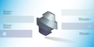 3D çizim Infographic şablonu. Yuvarlak sekizgen dört renk bölümlerine ayrılmıştır. Mavi beyaz zemin üzerine düzenlenmiş çarpık nesnesidir. Renk çubukları basit işaretler ile yan yana olan.