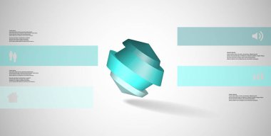 3D çizim Infographic şablonu. Yuvarlak sekizgen dört renk bölümlerine ayrılmıştır. Gri beyaz zemin üzerine düzenlenmiş çarpık nesnesidir. Renk çubukları basit işaretler ile yan yana olan.