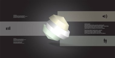 3D çizim Infographic şablonu. Yuvarlak sekizgen üç renk bölümlerine ayrılmıştır. Gri siyah arka plan üzerine düzenlenmiş çarpık nesnesidir. Renk çubukları basit işaretler ile yan yana olan.