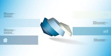 3D çizim Infographic şablonu. Yuvarlak sekizgen dört renk bölümlerine ayrılmıştır. Mavi beyaz zemin üzerine düzenlenmiş çarpık nesnesidir. Renk çubukları basit işaretler ile yan yana olan.