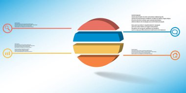 3D çizim Infographic şablonu. Kabartma halka dört renk bölümlerine ayrılmıştır. Nesne mavi beyaz zemin üzerine düzenlenmiştir. Renk çizgilerdir daire basit işaretler ile yan yana.