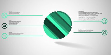 3D çizim Infographic şablonu. Kabartma halka çarpık beş renk parçalara bölünmüş olmasıdır. Nesne gri beyaz zemin üzerine düzenlenmiştir. Renk çizgilerdir daire basit işaretler ile yan yana.