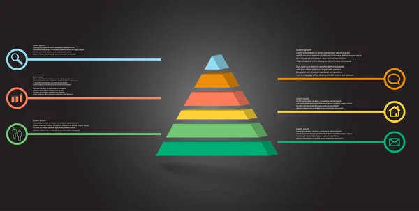 Plantilla Infografía Ilustración Triángulo Relieve Divide Seis Partes Color Objeto — Archivo Imágenes Vectoriales