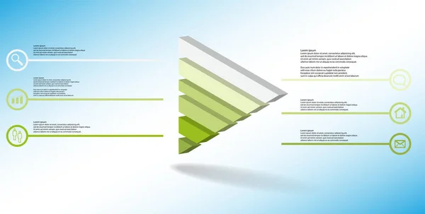 Illustration Infografik Vorlage Das Geprägte Dreieck Ist Sechs Farbteile Unterteilt — Stockvektor