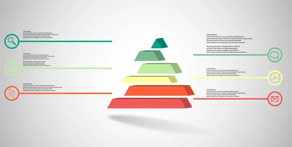 Plantilla Infografía Ilustración Triángulo Relieve Divide Seis Partes Cambiadas Color — Archivo Imágenes Vectoriales