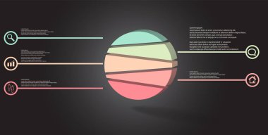 3D çizim Infographic şablon kabarık daire ile rasgele için beş bölüme ayrılmıştır