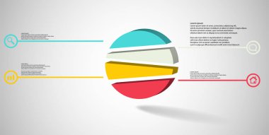 3D çizim Infographic şablon kabarık daire ile rasgele dört bölüme ayrılmıştır