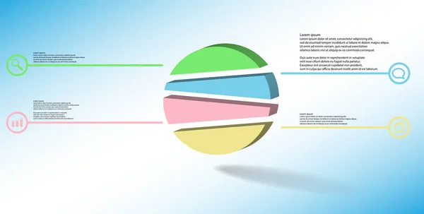 Modèle d'infographie d'illustration 3D avec cercle en relief divisé aléatoirement en quatre parties — Image vectorielle