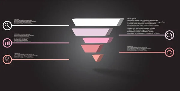 3D illustratie infographic sjabloon met reliëf driehoek verdeeld naar vijf verschoven delen — Stockvector