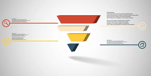 3D ilustracja infografikę szablon z wytłoczona triangle podzielone na cztery części przesuniętych — Wektor stockowy