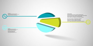 3D çizim Infographic şablon kabarık daire ile rastgele ötelenen üçe bölünmüş