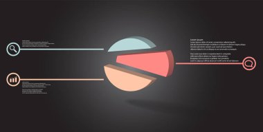 3D çizim Infographic şablon kabarık daire ile rastgele ötelenen üçe bölünmüş