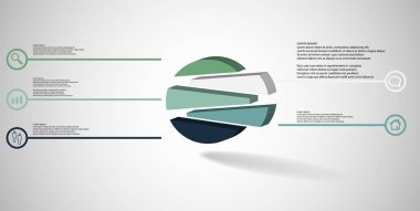3D çizim Infographic şablon kabarık daire ile rasgele için beş ötelenen bölüme ayrılmıştır