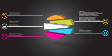 3D çizim Infographic şablon kabarık daire ile rasgele için beş ötelenen bölüme ayrılmıştır