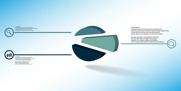 3D illustratie infographic sjabloon met reliëf cirkel willekeurig verdeeld naar drie verschoven delen — Stockvector