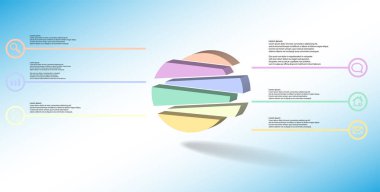 3D çizim Infographic şablon kabarık daire ile rasgele için altı ötelenen bölüme ayrılmıştır