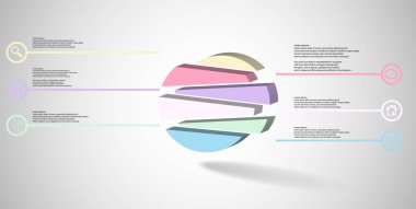 3D çizim Infographic şablon kabarık daire ile rasgele için altı ötelenen bölüme ayrılmıştır