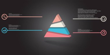 3D çizim Infographic şablon kabarık üçgen ile rasgele dört bölüme ayrılmıştır