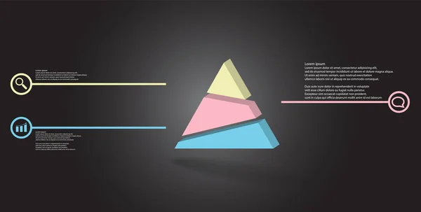 3D απεικόνιση infographic πρότυπο με ανάγλυφο τρίγωνο τυχαία χωρίζεται σε τρία μέρη — Διανυσματικό Αρχείο