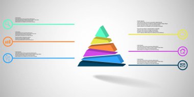 3D çizim Infographic şablon kabarık üçgen ile rasgele için altı bölüme ayrılmıştır