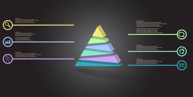 3D çizim Infographic şablon kabarık üçgen ile rasgele için altı bölüme ayrılmıştır