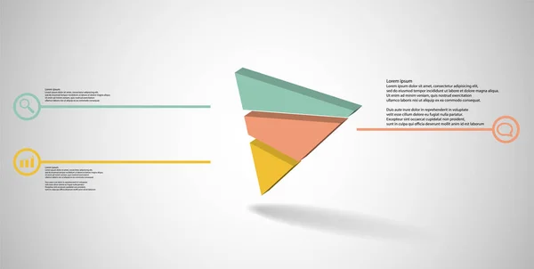 Plantilla de infografía de ilustración 3D con triángulo en relieve dividido aleatoriamente en tres partes — Vector de stock