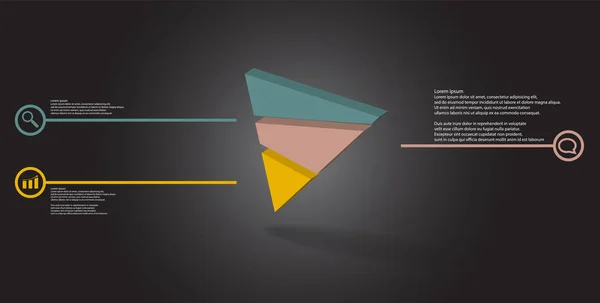 Modèle d'infographie d'illustration 3D avec triangle en relief divisé aléatoirement en trois parties — Image vectorielle