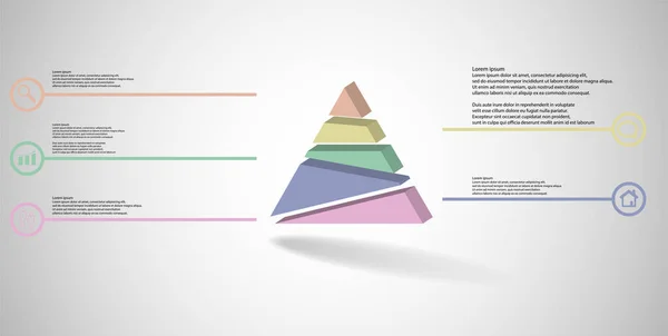 Инфографический шаблон 3D иллюстрации с тисненым треугольником, случайно разделенный на пять частей — стоковый вектор