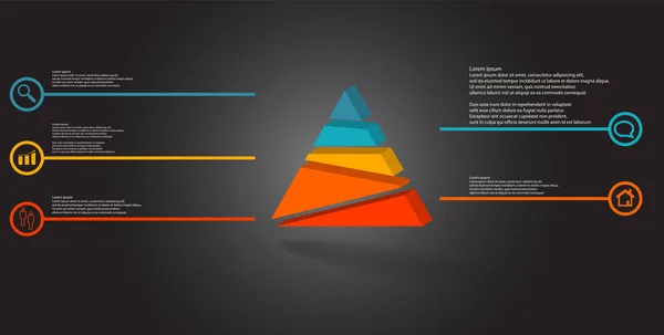 Plantilla de infografía de ilustración 3D con triángulo en relieve dividido aleatoriamente en cinco partes — Archivo Imágenes Vectoriales