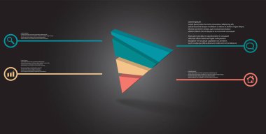 3D çizim Infographic şablon kabarık üçgen ile rasgele dört bölüme ayrılmıştır