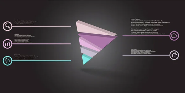 Plantilla de infografía de ilustración 3D con triángulo en relieve dividido aleatoriamente en cinco partes — Archivo Imágenes Vectoriales