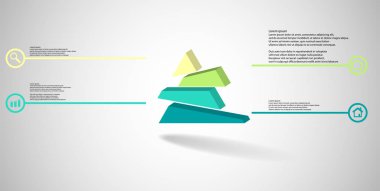 3D illüstrasyon İnfografik şablon ile kabartmalı üçgen rasgele bölünmüş dört bölünür parçalar