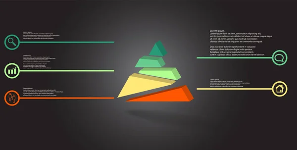 3D-Illustration Infografik-Vorlage mit geprägtem Dreieck, das zufällig in fünf verschiebbare Teile unterteilt wird — Stockvektor