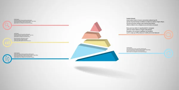 Инфографический шаблон 3D иллюстрации с тисненым треугольником, случайно разделенный на пять смещенных частей — стоковый вектор