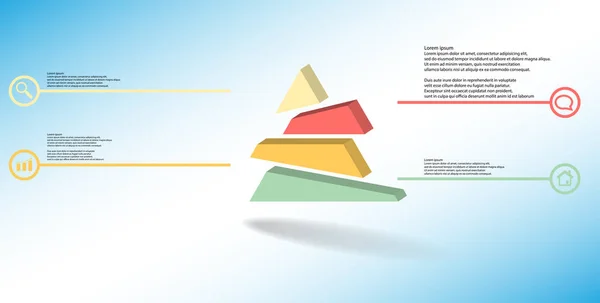 Plantilla de infografía de ilustración 3D con triángulo en relieve dividido aleatoriamente en cuatro partes desplazadas — Vector de stock