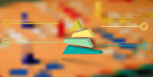3D ilustrace infografická šablona s reliéfním trojúhelníkem náhodně rozděleným na čtyři přesunuté části — Stockový vektor