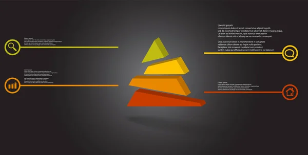 Plantilla de infografía de ilustración 3D con triángulo en relieve dividido aleatoriamente en cuatro partes desplazadas — Archivo Imágenes Vectoriales